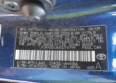 2010 Toyota Prius Iv z USA, uszkodzony, nr VIN JTDKN3DU6A0014799
